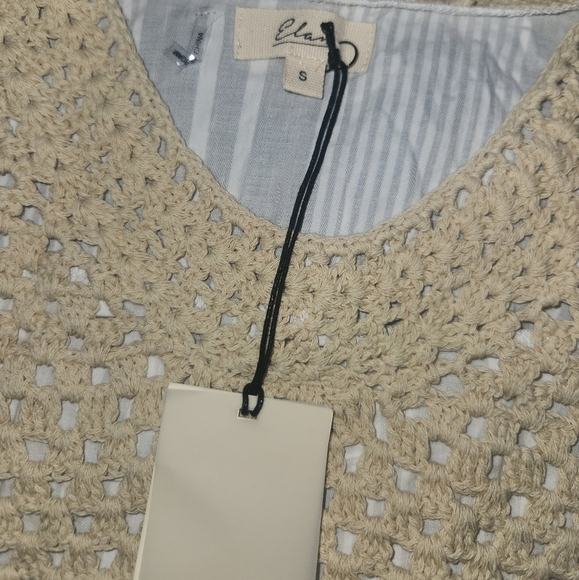 Nwt elan 100% cotton knit long sleeve shirt size small tan and white - Picture 4 of 5